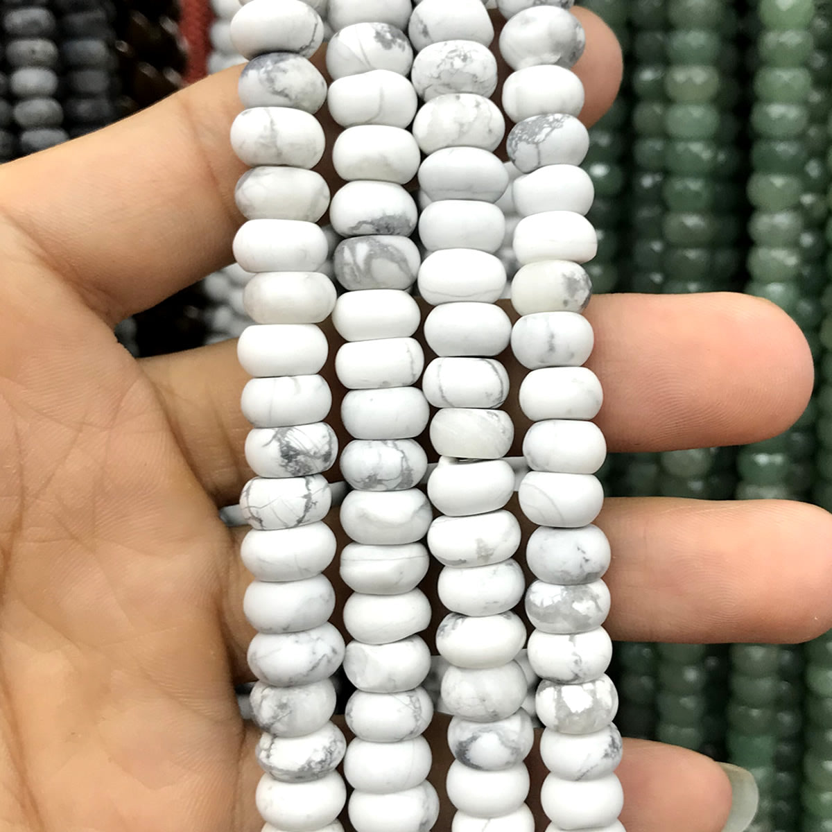 CRB330 White Howlite Turquoise Beads Matte Rondelle 5x8mm 15" Strand