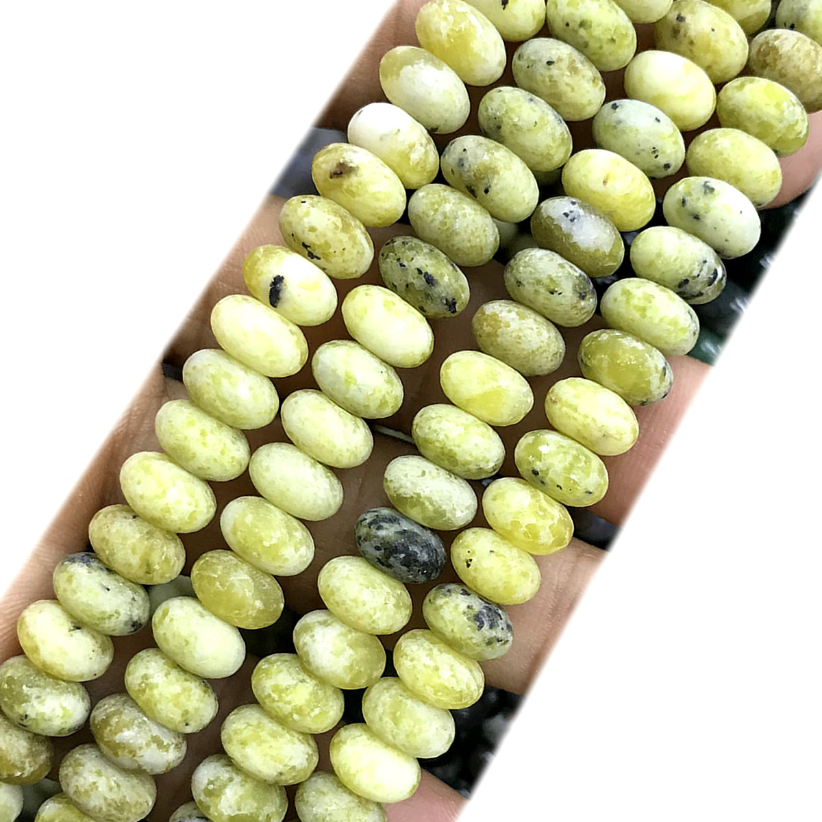 CRB331 Yellow Pine Turquoise Beads Matte Rondelle 5x8mm 15" Strand