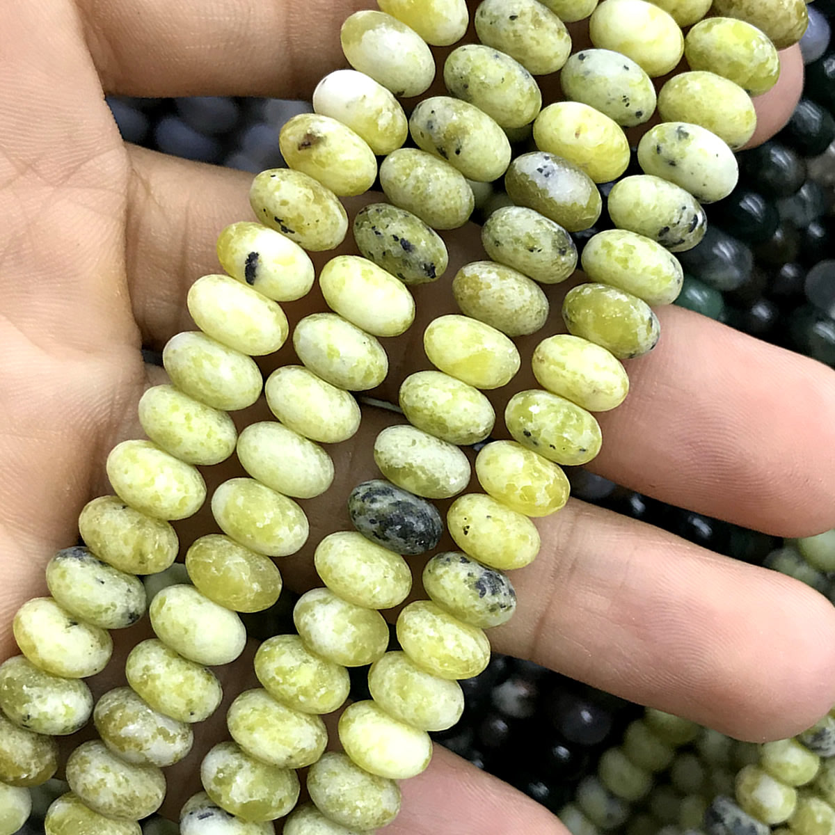 CRB331 Yellow Pine Turquoise Beads Matte Rondelle 5x8mm 15" Strand