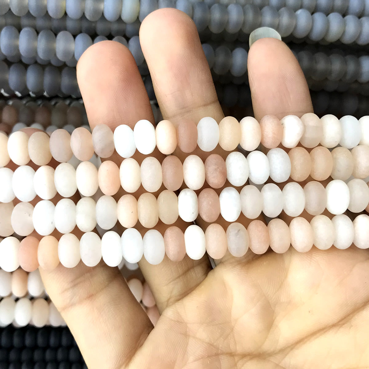 CRB333 Pink Aventurine Jade Beads Matte Rondelle 5x8mm 15" Strand