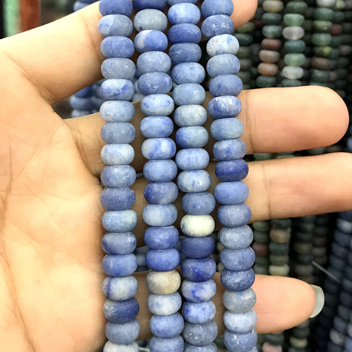 CRB334 Blue Aventurine Jade Beads Matte Rondelle 5x8mm 15" Strand