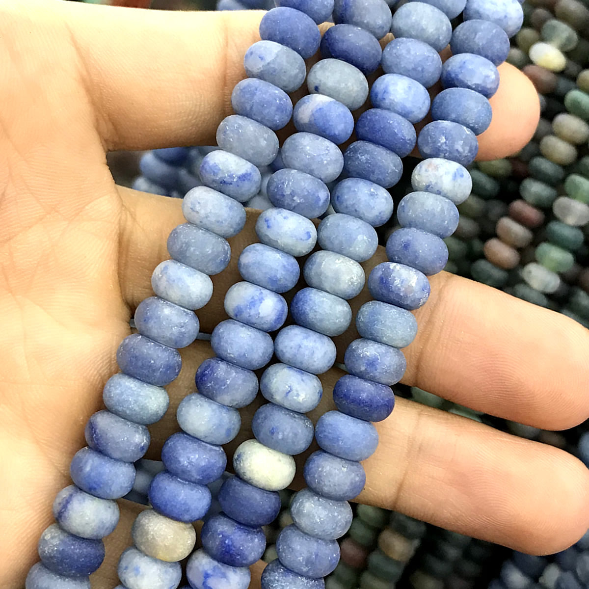 CRB334 Blue Aventurine Jade Beads Matte Rondelle 5x8mm 15" Strand