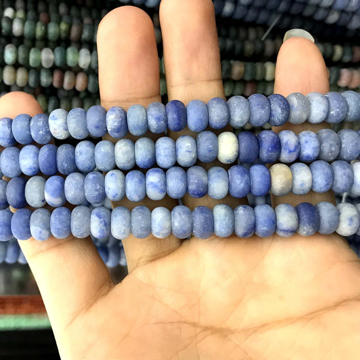 CRB334 Blue Aventurine Jade Beads Matte Rondelle 5x8mm 15" Strand