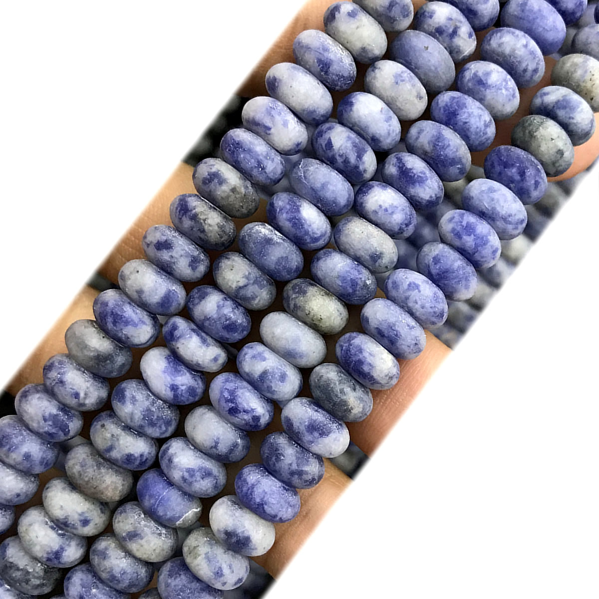 CRB335 Blue Spot Stone Beads Matte Rondelle 5x8mm 15" Strand