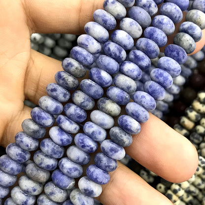 CRB335 Blue Spot Stone Beads Matte Rondelle 5x8mm 15" Strand