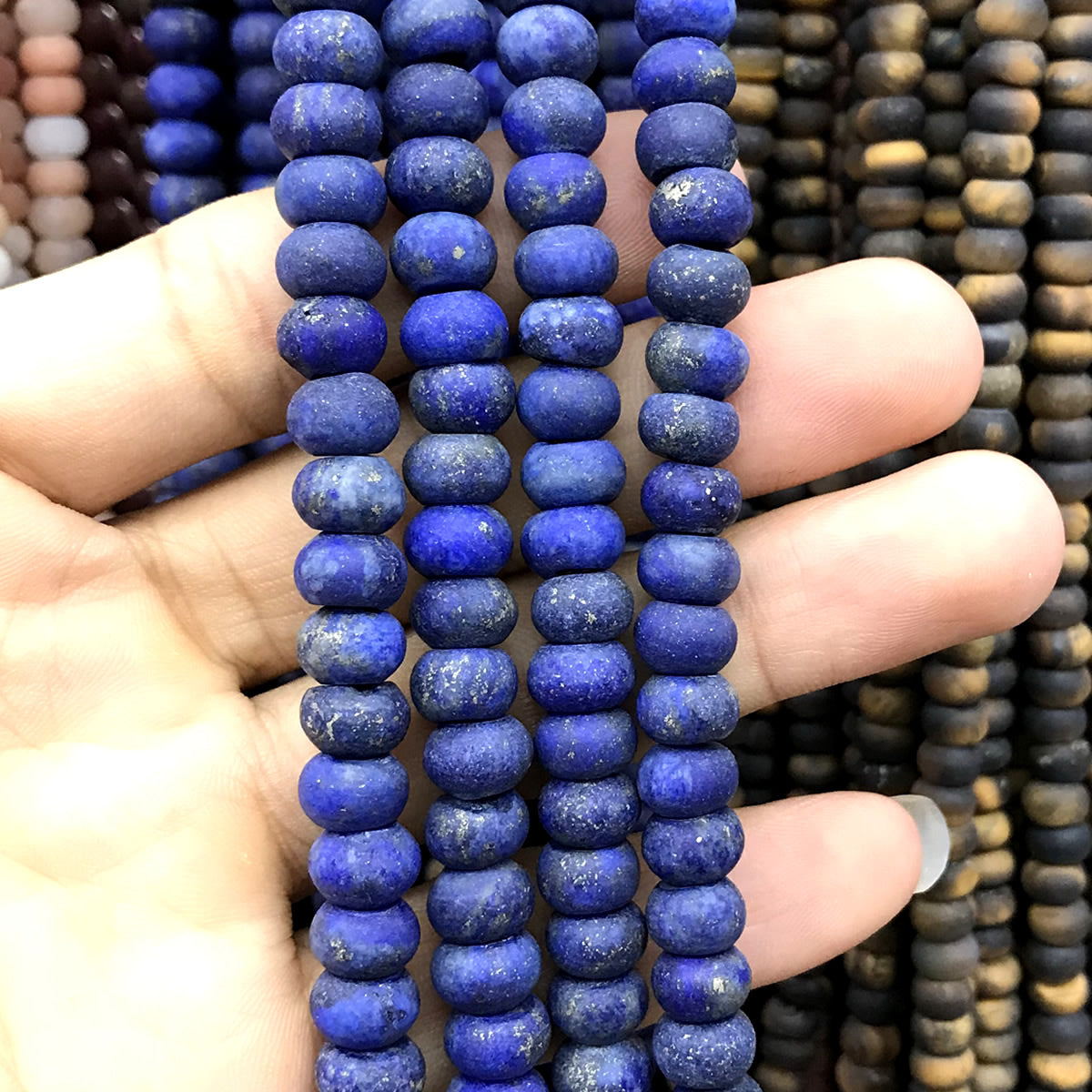 CRB336 Lapis Lazuli Gemstone Beads Matte Rondelle 5x8mm 15" Strand