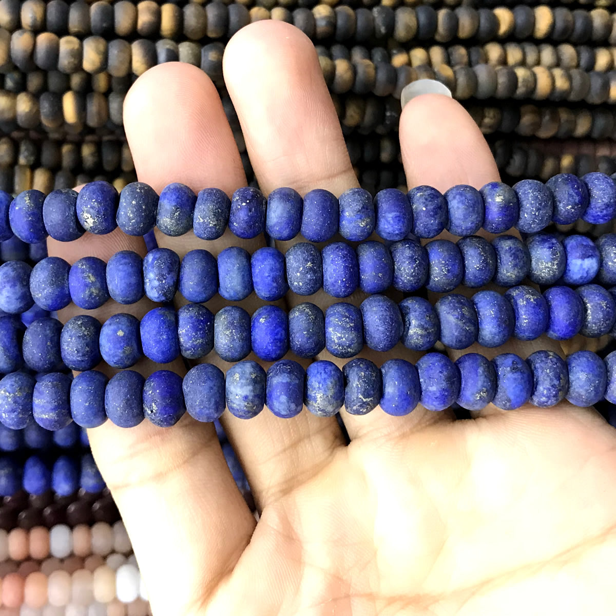 CRB336 Lapis Lazuli Gemstone Beads Matte Rondelle 5x8mm 15" Strand