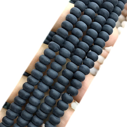 CRB337 Black Agate Beads Matte Rondelle 5x8mm 15" Strand