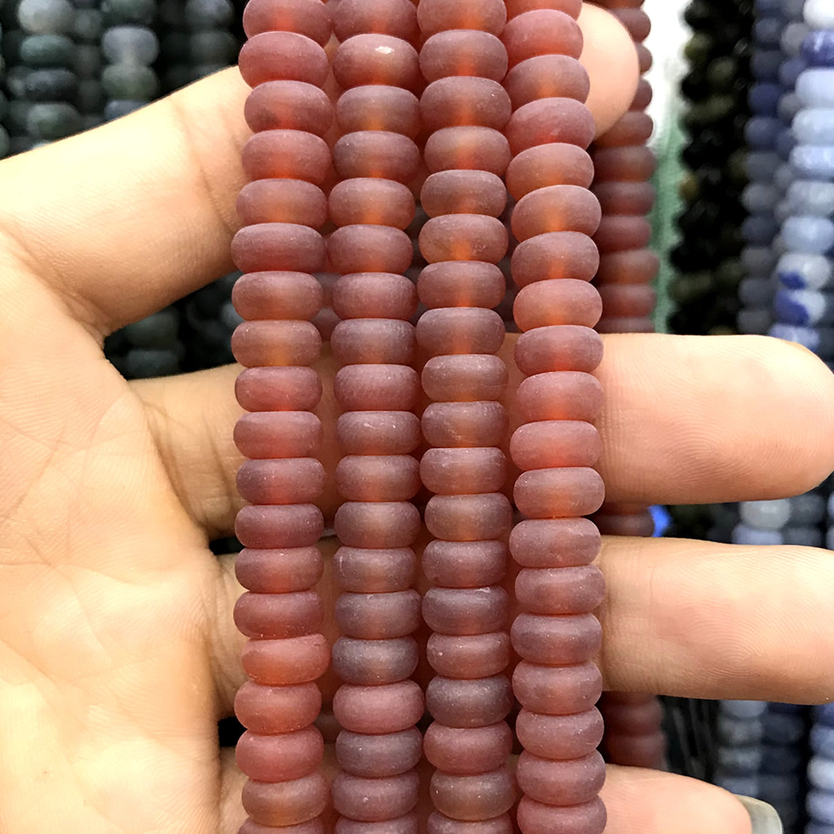 CRB338 Red Agate Beads Matte Rondelle 5x8mm 15" Strand