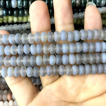 CRB339 Grey Agate Beads Matte Rondelle 5x8mm 15" Strand