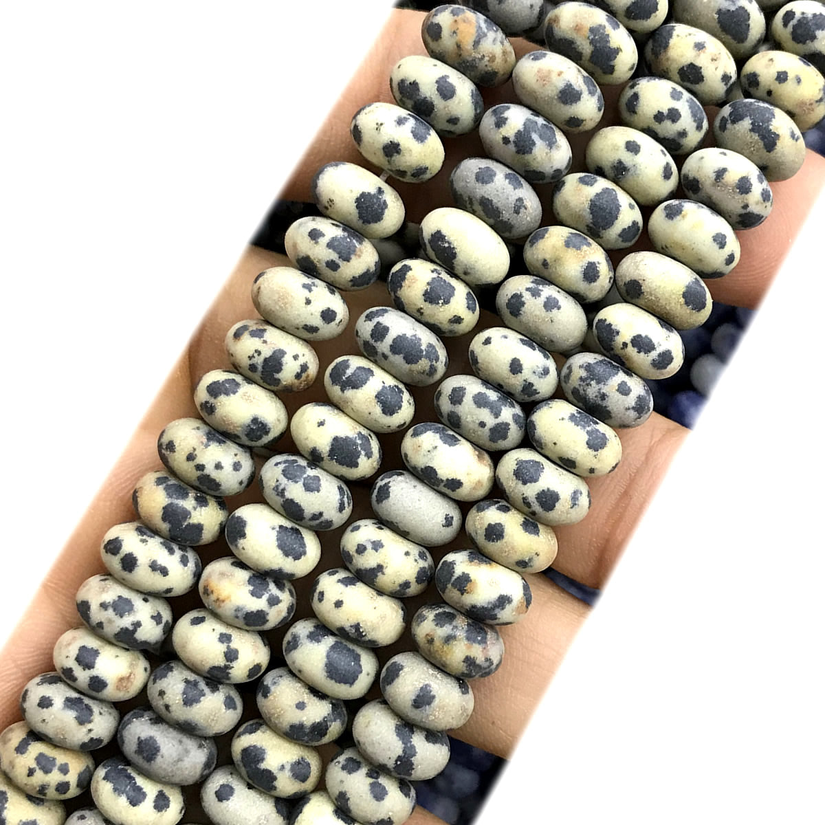 CRB342 Dalmatian Jasper Beads Matte Rondelle 5x8mm 15" Strand