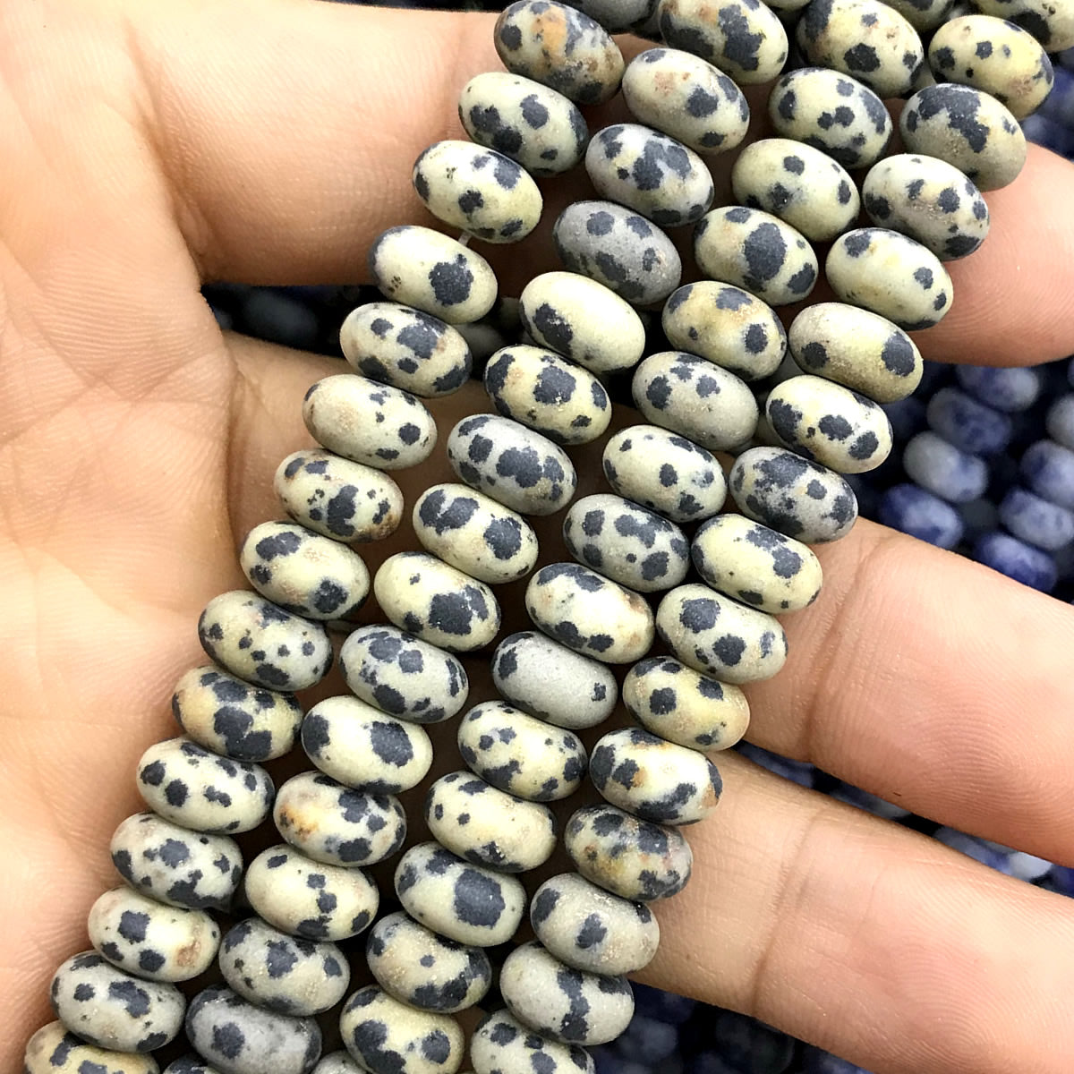 CRB342 Dalmatian Jasper Beads Matte Rondelle 5x8mm 15" Strand