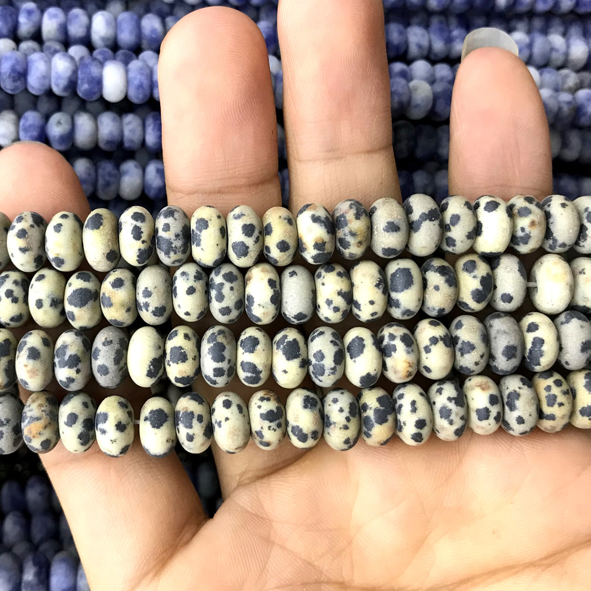 CRB342 Dalmatian Jasper Beads Matte Rondelle 5x8mm 15" Strand