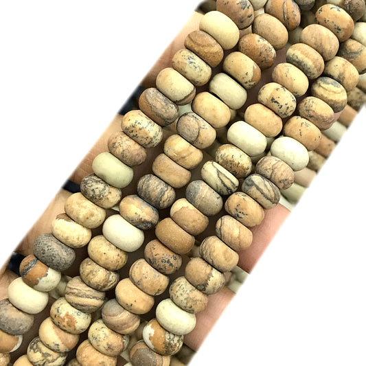 CRB343 Picture Jasper Beads Matte Rondelle 5x8mm 15" Strand