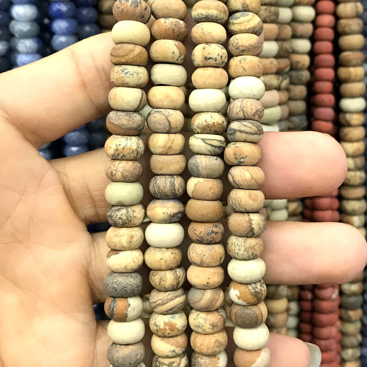 CRB343 Picture Jasper Beads Matte Rondelle 5x8mm 15" Strand