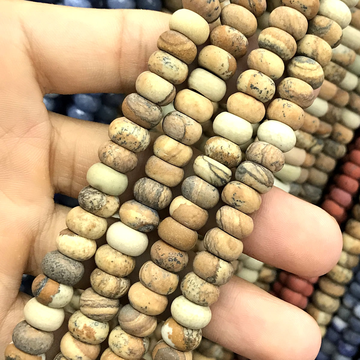 CRB343 Picture Jasper Beads Matte Rondelle 5x8mm 15" Strand