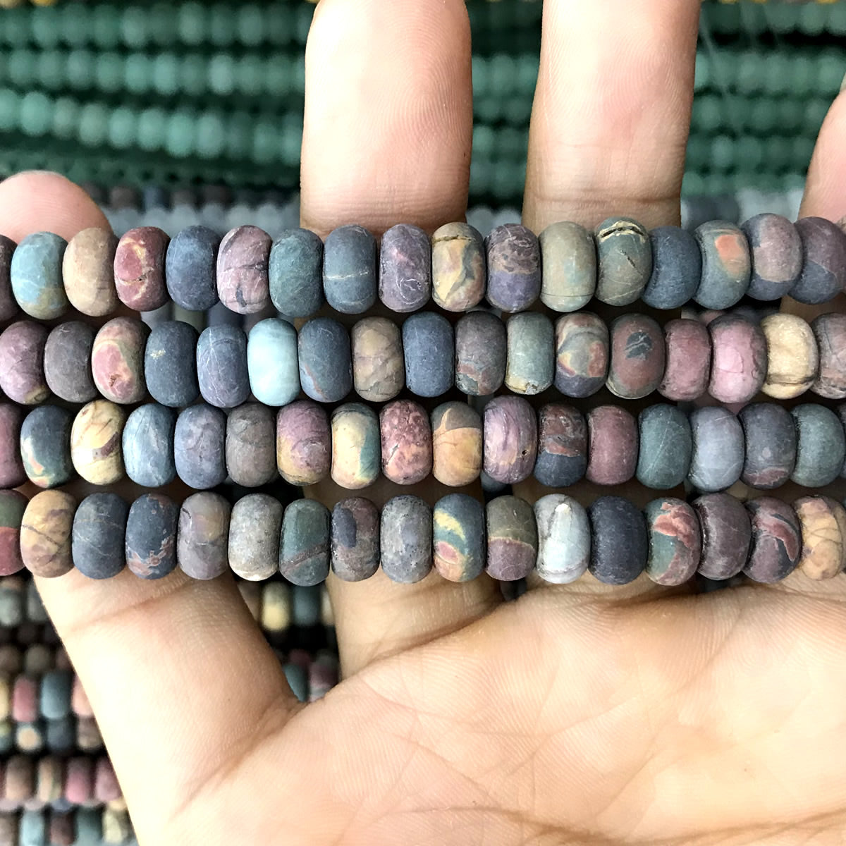 CRB344 Picasso Jasper Beads Matte Rondelle 5x8mm 15" Strand