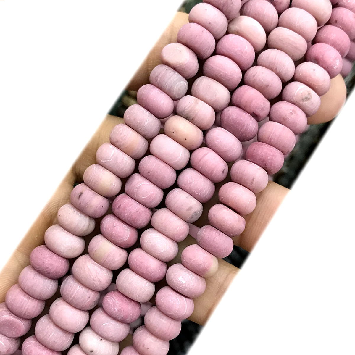 CRB345 Pink Wood Jasper Beads Matte Rondelle 5x8mm 15" Strand