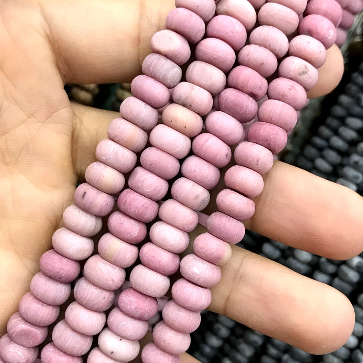 CRB345 Pink Wood Jasper Beads Matte Rondelle 5x8mm 15" Strand