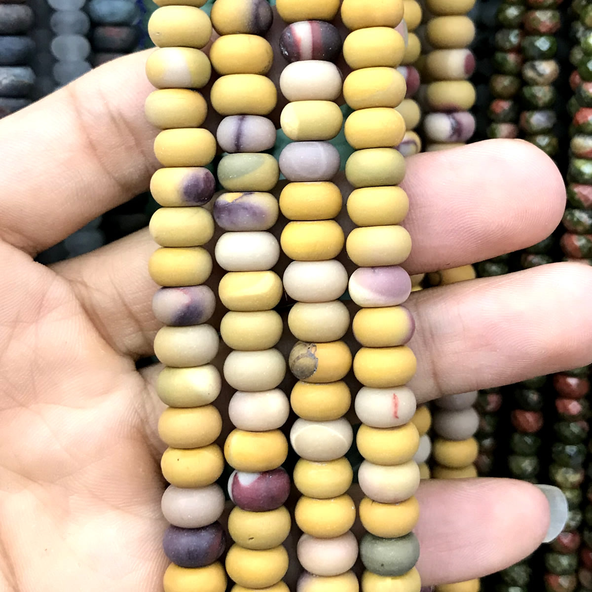 CRB347 Mookaite Gemstone Beads Matte Rondelle 5x8mm 15" Strand