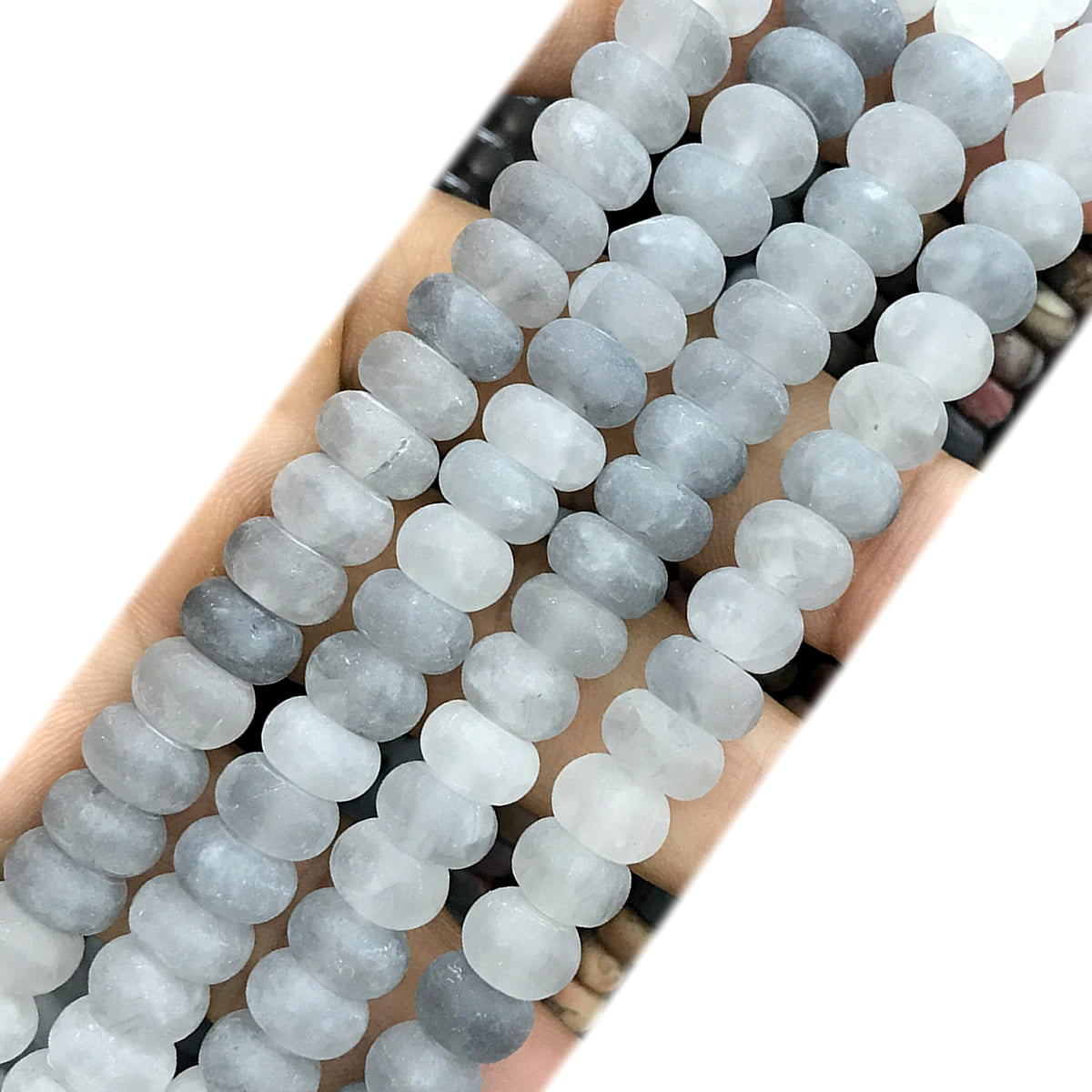 CRB348 Cloudy Quartz Beads Matte Rondelle 5x8mm 15" Strand