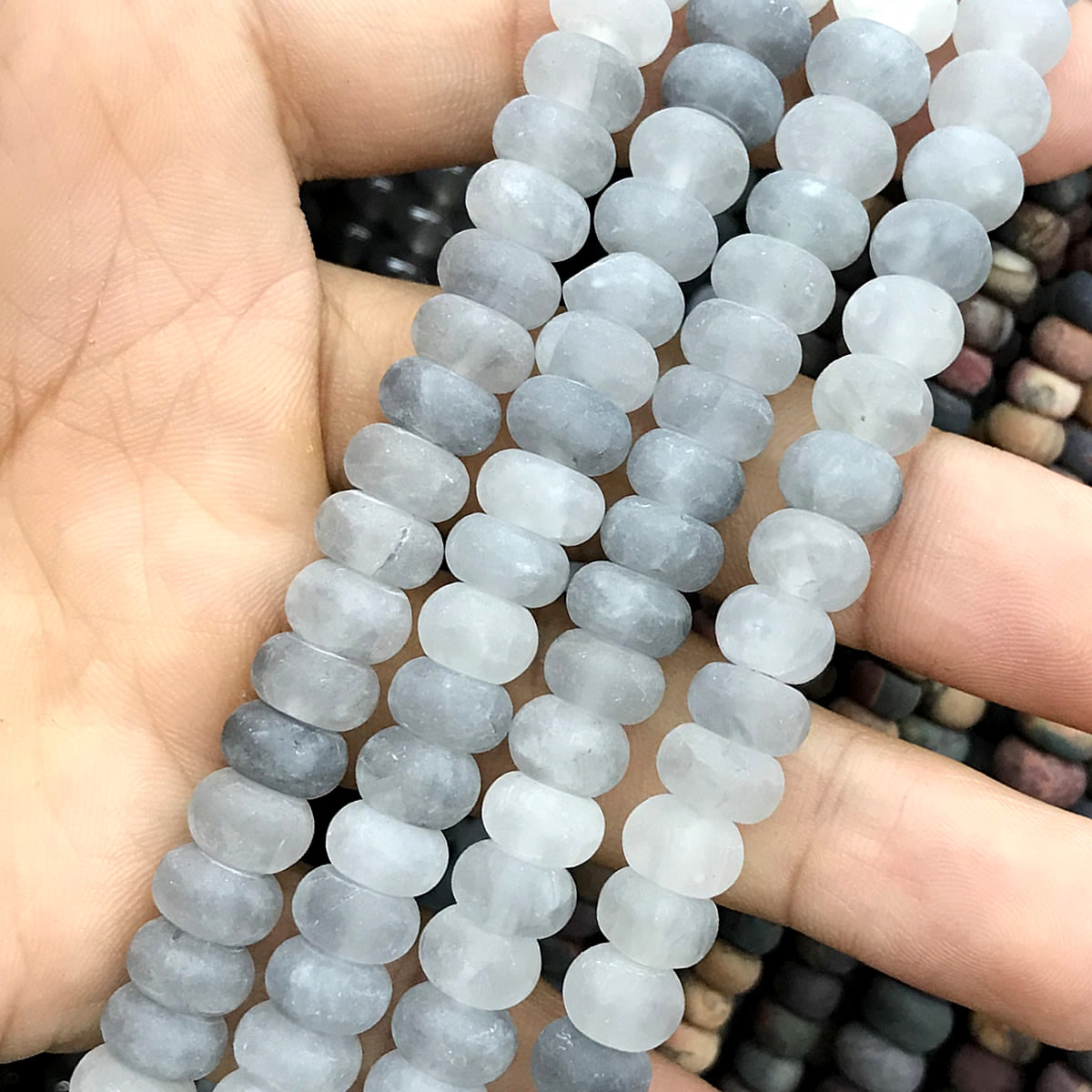 CRB348 Cloudy Quartz Beads Matte Rondelle 5x8mm 15" Strand