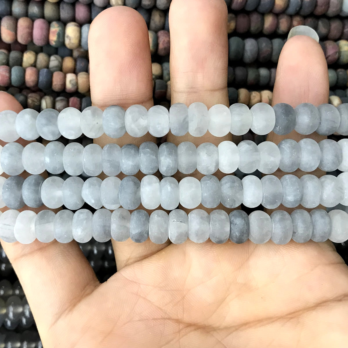 CRB348 Cloudy Quartz Beads Matte Rondelle 5x8mm 15" Strand