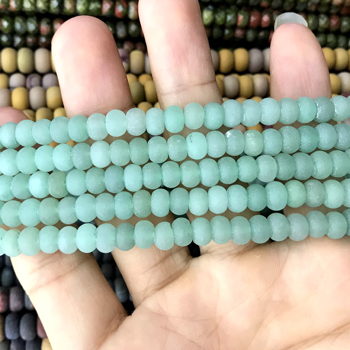 CRB351 Green Aventurine Jade Beads Matte Rondelle 5x8mm 15" Strand