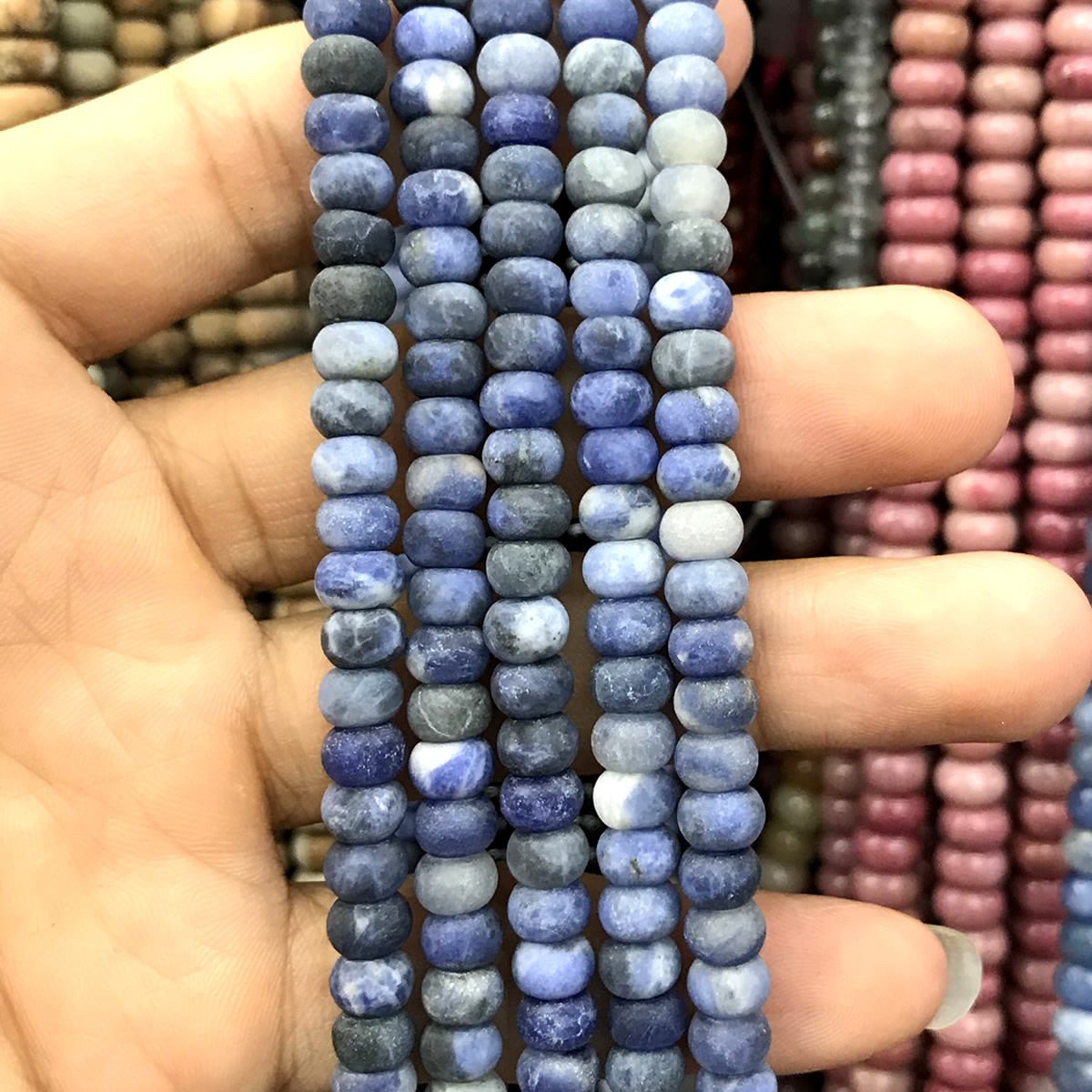 CRB352 Sodalite Gemstone Beads Matte Rondelle 5x8mm 15" Strand