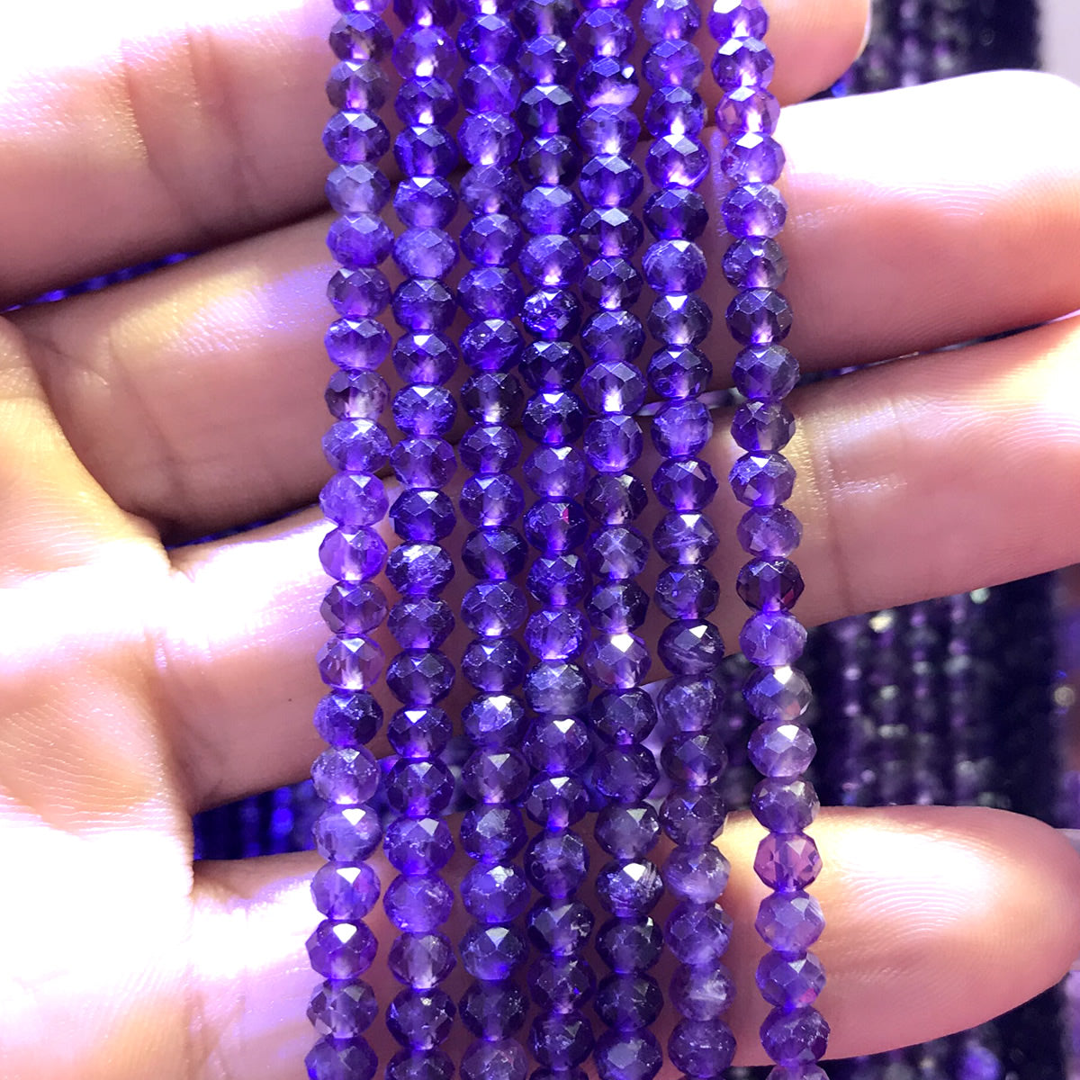 CRB365 Amethyst Gemstone Beads Faceted Rondelle 3x4mm 15" Strand