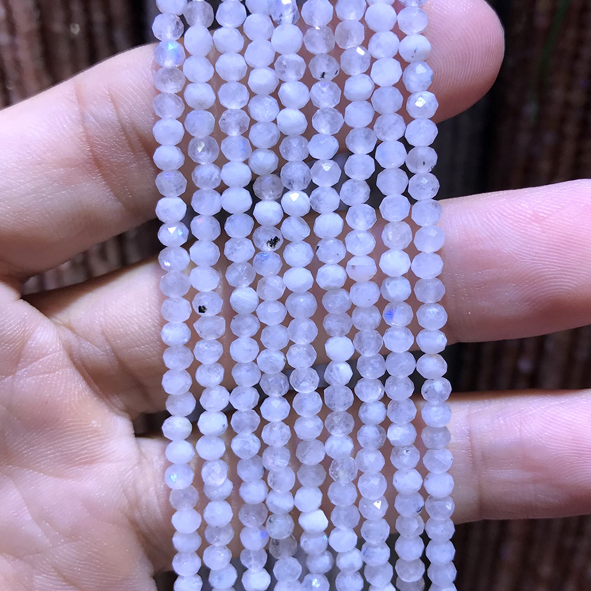 CRB374 White Moonstone Beads Faceted Rondelle 2x3mm 15" Strand