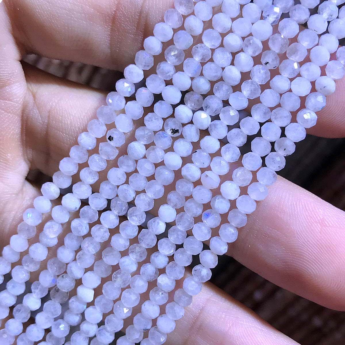 CRB374 White Moonstone Beads Faceted Rondelle 2x3mm 15" Strand