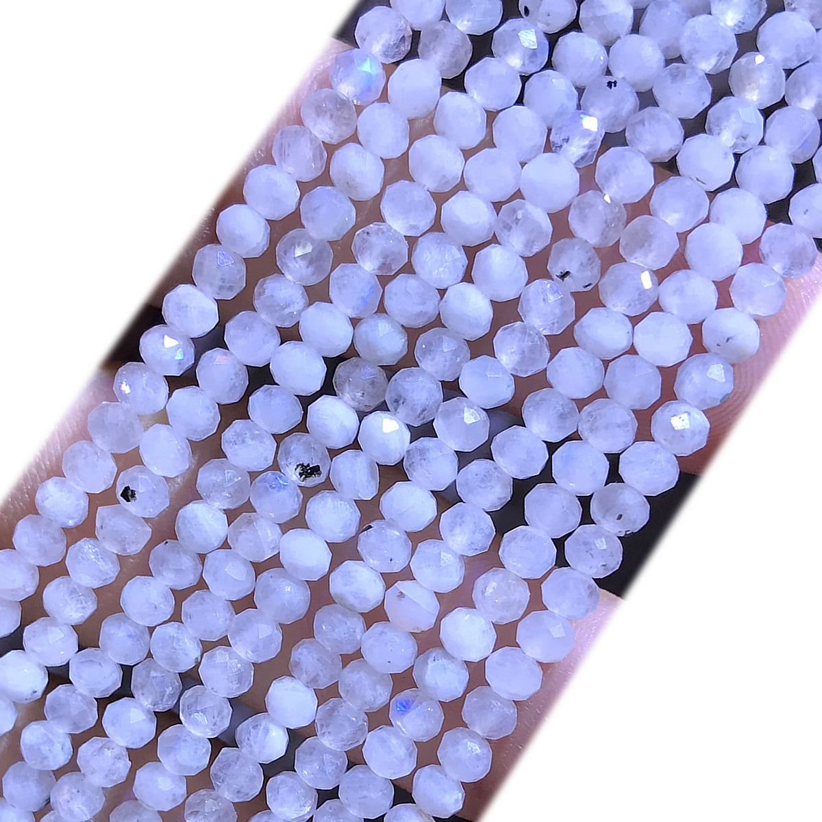 CRB375 White Moonstone Beads Faceted Rondelle 3x4mm 15" Strand