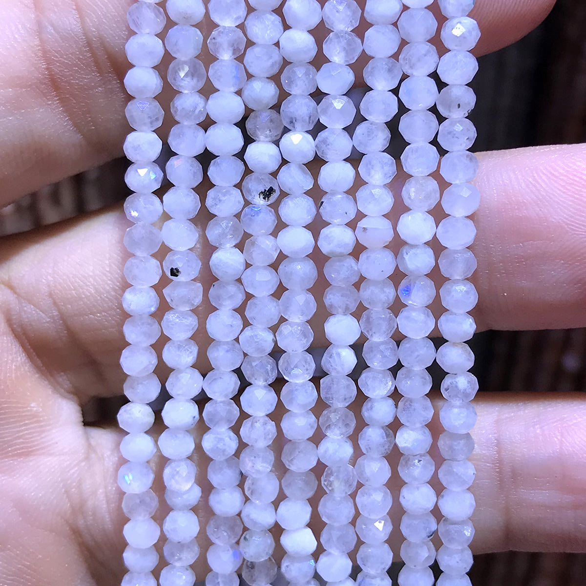 CRB375 White Moonstone Beads Faceted Rondelle 3x4mm 15" Strand