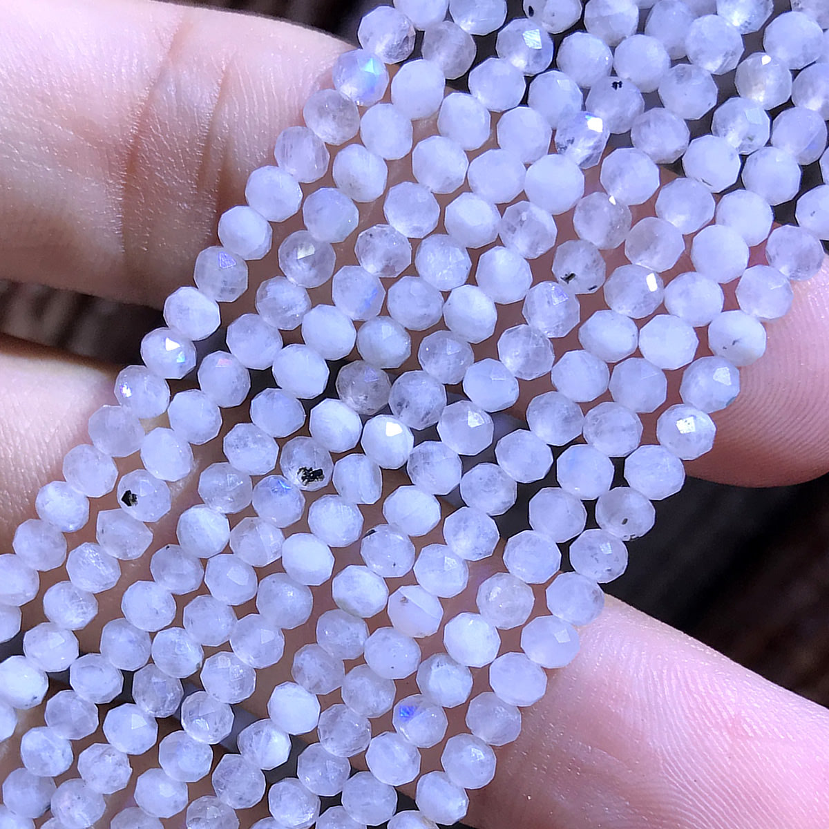 CRB375 White Moonstone Beads Faceted Rondelle 3x4mm 15" Strand