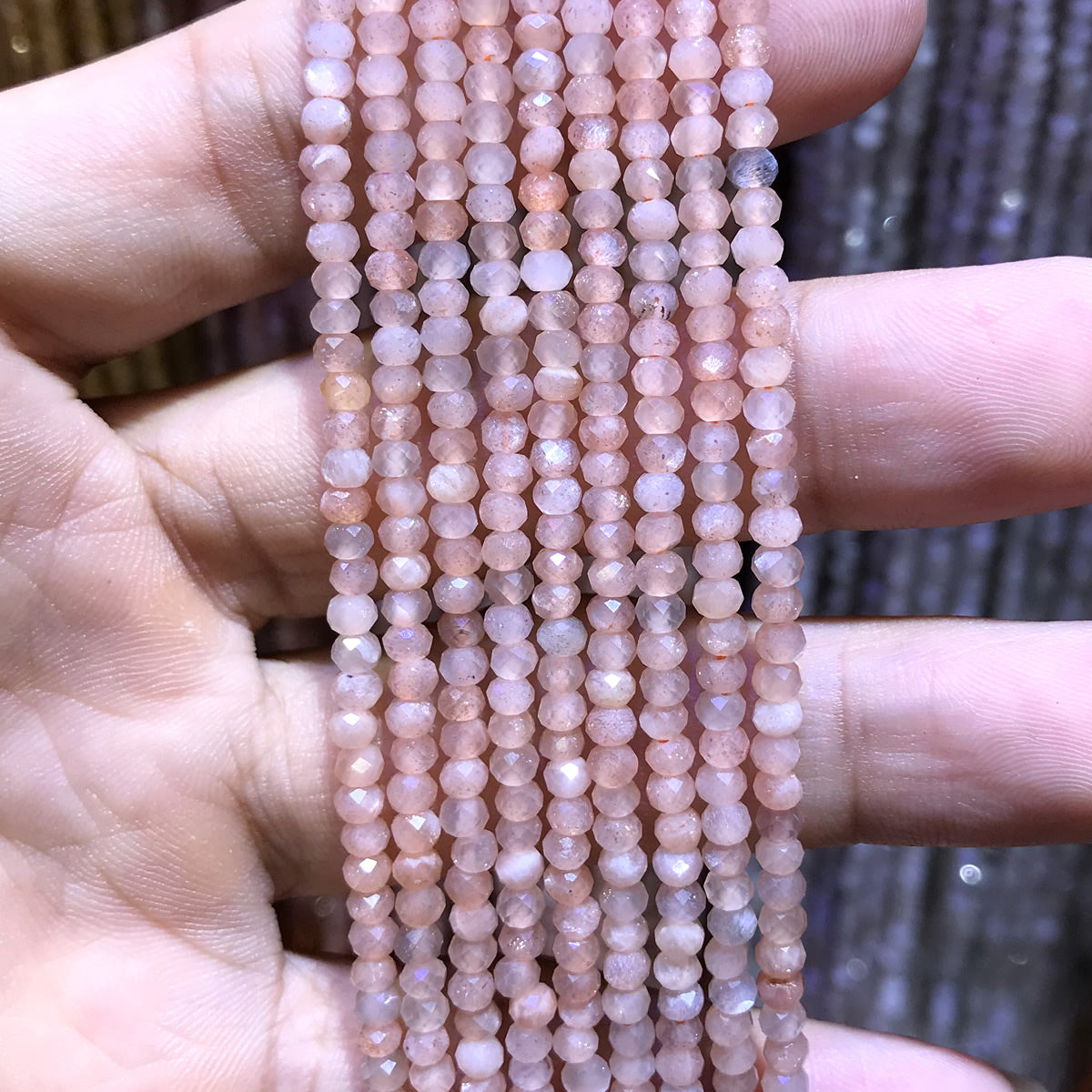 CRB376 Peach Moonstone Beads Faceted Rondelle 2x3mm 15" Strand