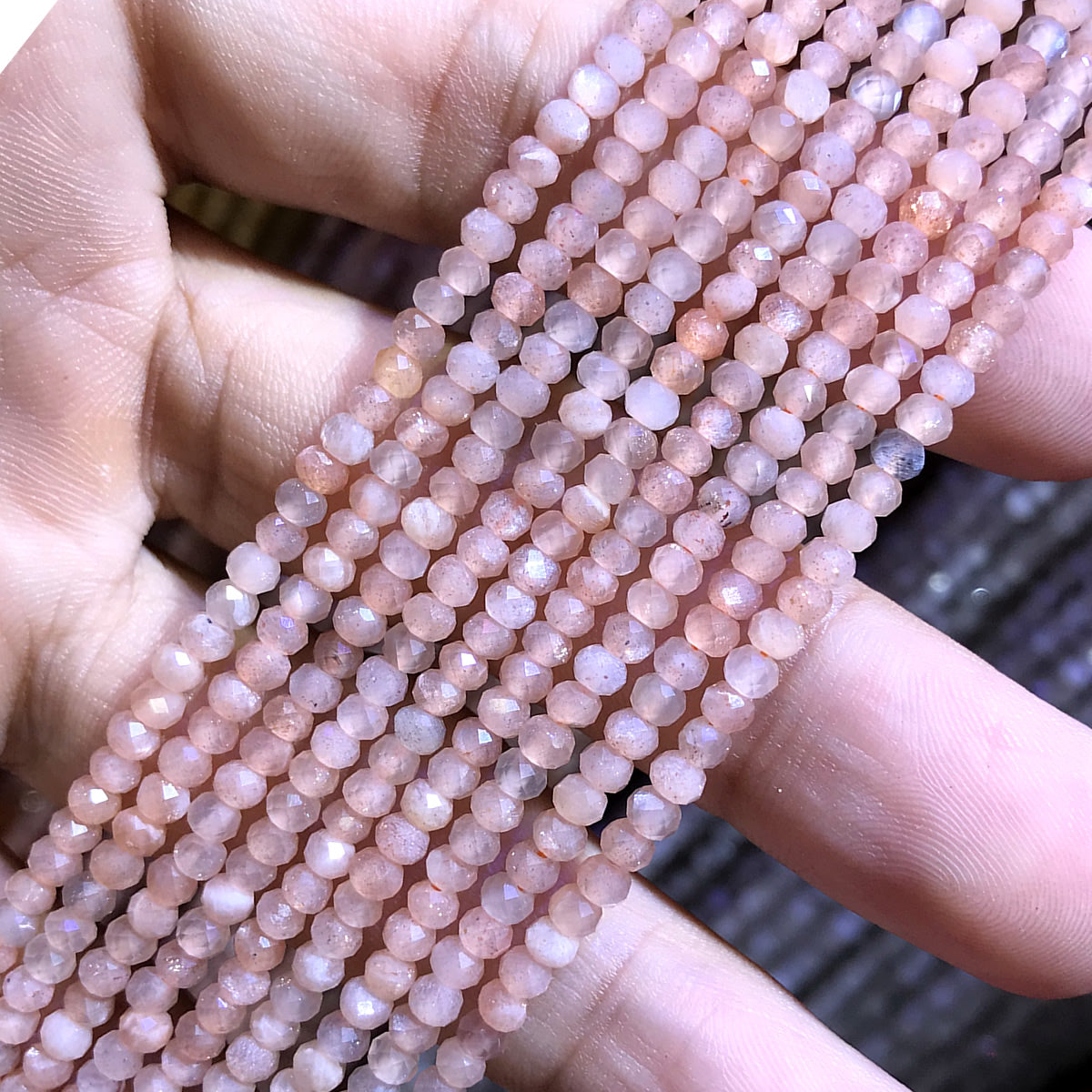 CRB376 Peach Moonstone Beads Faceted Rondelle 2x3mm 15" Strand