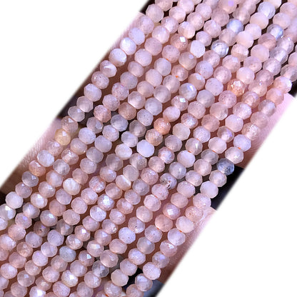 CRB377 Peach Moonstone Beads Faceted Rondelle 3x4mm 15" Strand