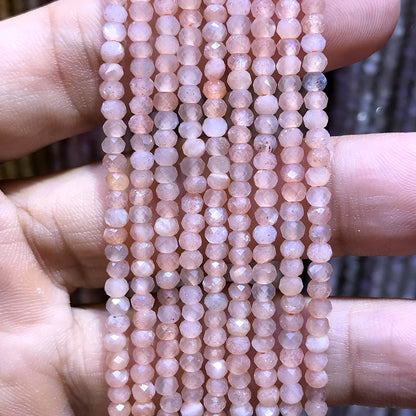 CRB377 Peach Moonstone Beads Faceted Rondelle 3x4mm 15" Strand