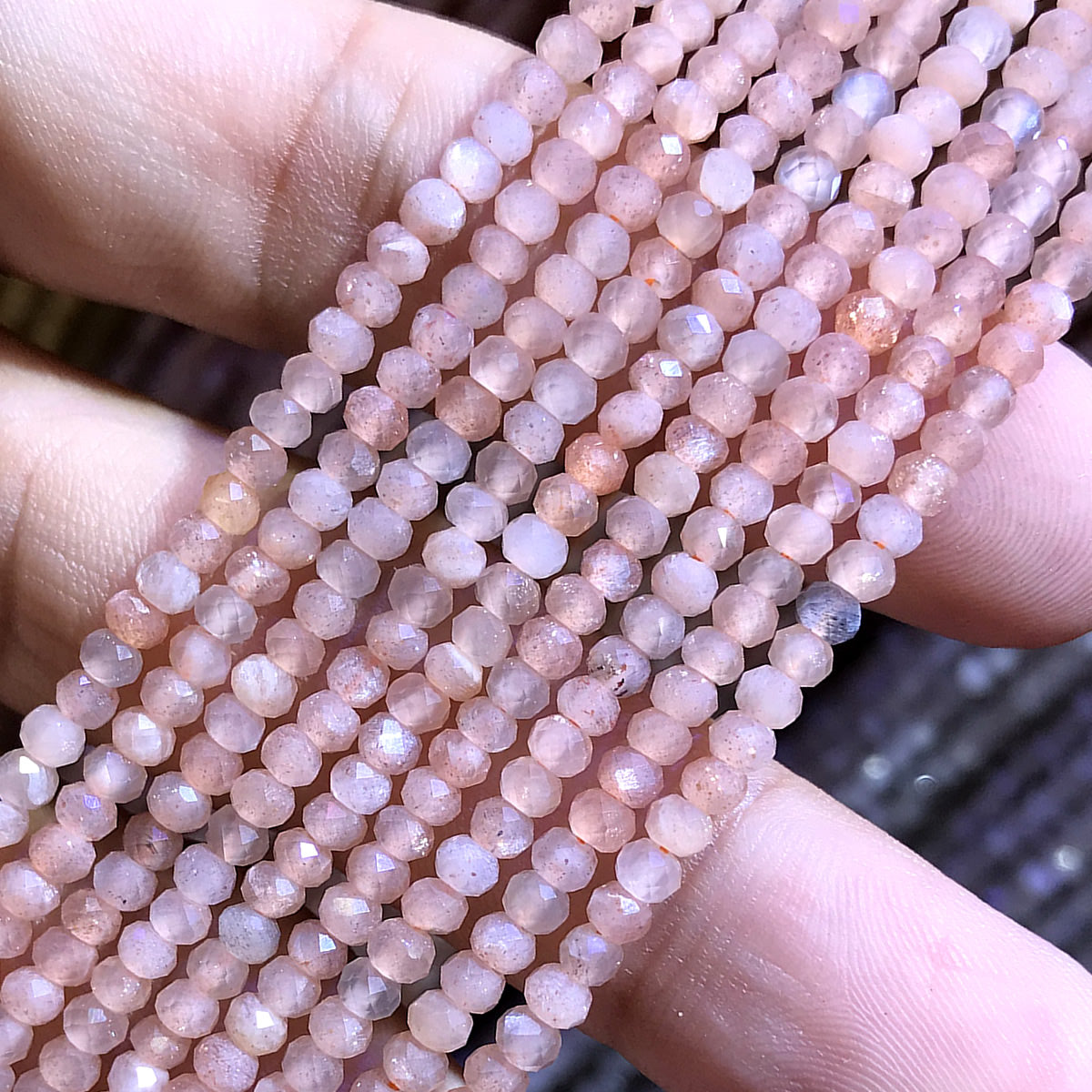 CRB377 Peach Moonstone Beads Faceted Rondelle 3x4mm 15" Strand