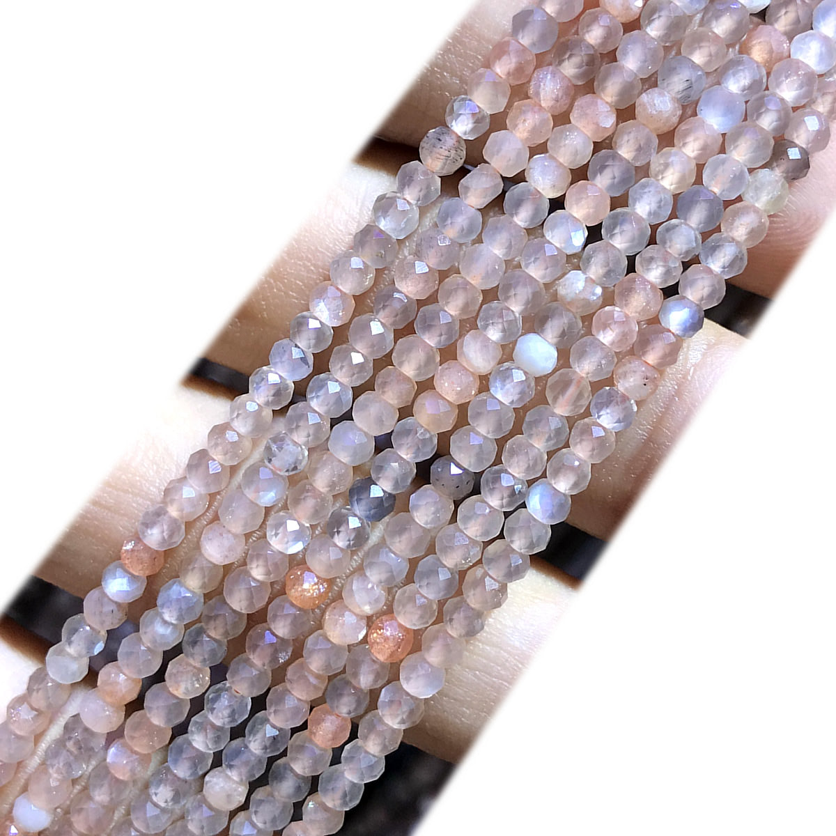 CRB378 Rainbow Moonstone Beads Faceted Rondelle 2x3mm 15" Strand