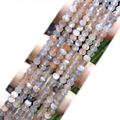 CRB379 Rainbow Moonstone Beads Faceted Rondelle 3x4mm 15" Strand