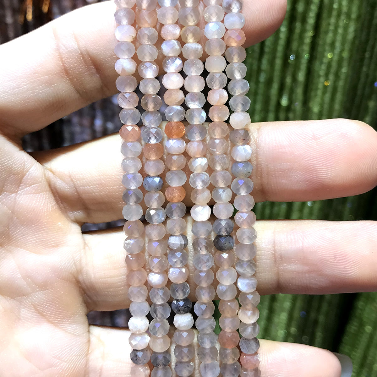 CRB379 Rainbow Moonstone Beads Faceted Rondelle 3x4mm 15" Strand