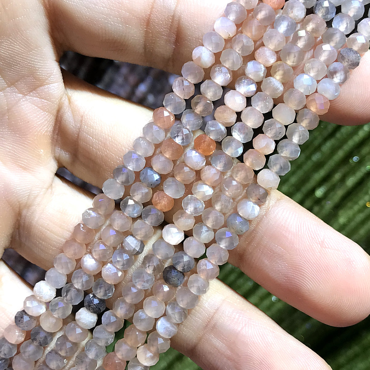 CRB379 Rainbow Moonstone Beads Faceted Rondelle 3x4mm 15" Strand