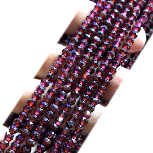 CRB386 Grade AB Garnet Beads Faceted Rondelle 2x3mm 15" Strand