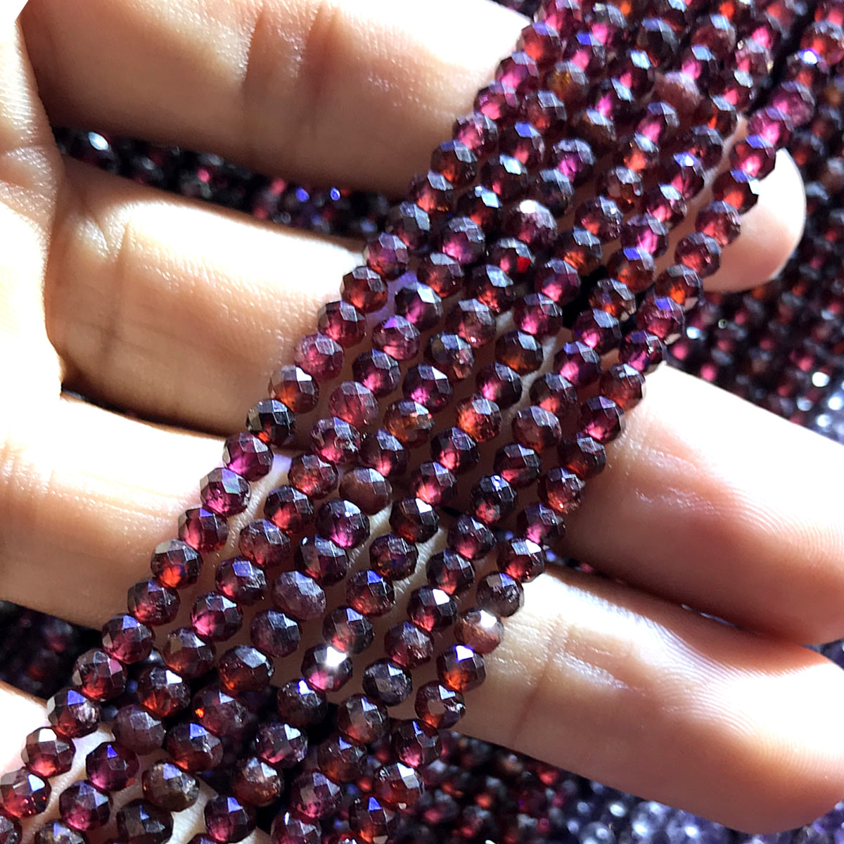 CRB386 Grade AB Garnet Beads Faceted Rondelle 2x3mm 15" Strand