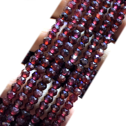 CRB387 Grade AB Garnet Beads Faceted Rondelle 3x4mm 15" Strand