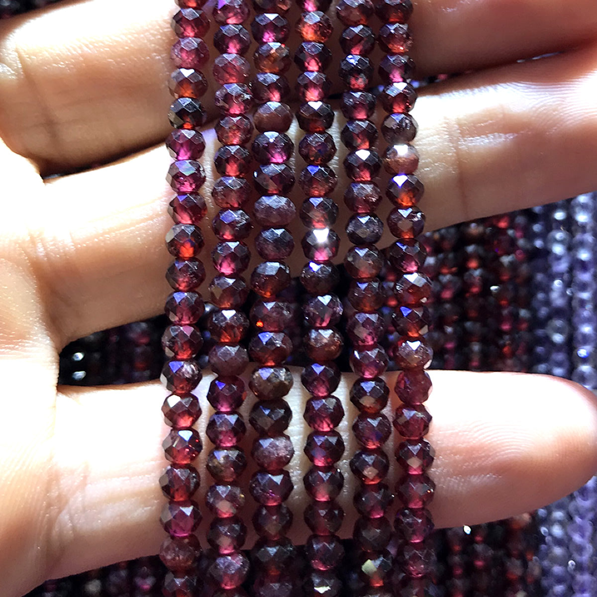 CRB387 Grade AB Garnet Beads Faceted Rondelle 3x4mm 15" Strand