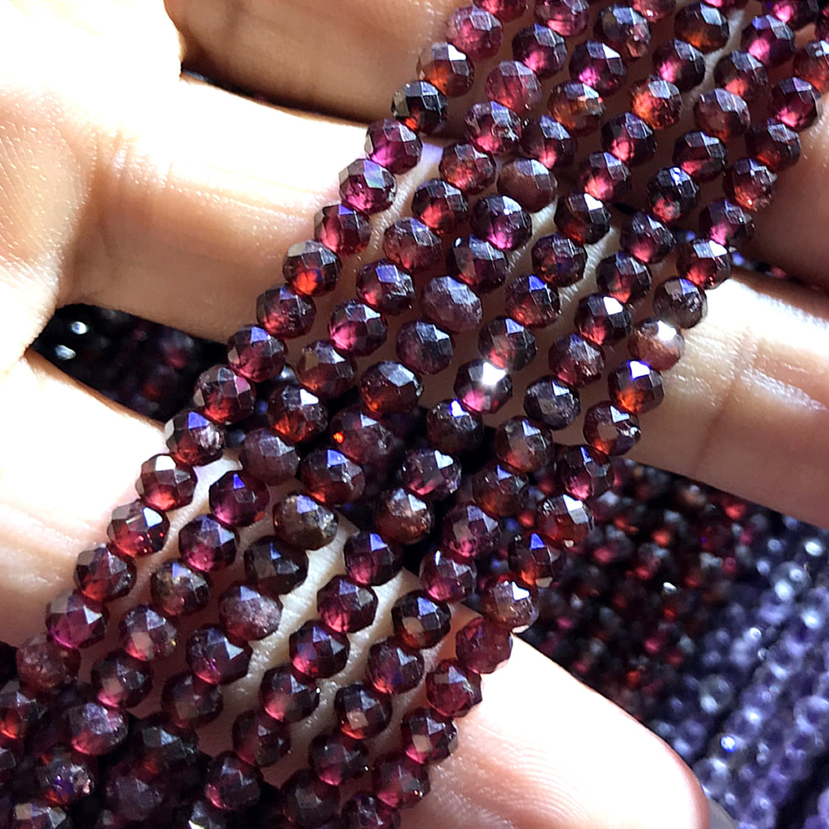 CRB387 Grade AB Garnet Beads Faceted Rondelle 3x4mm 15" Strand