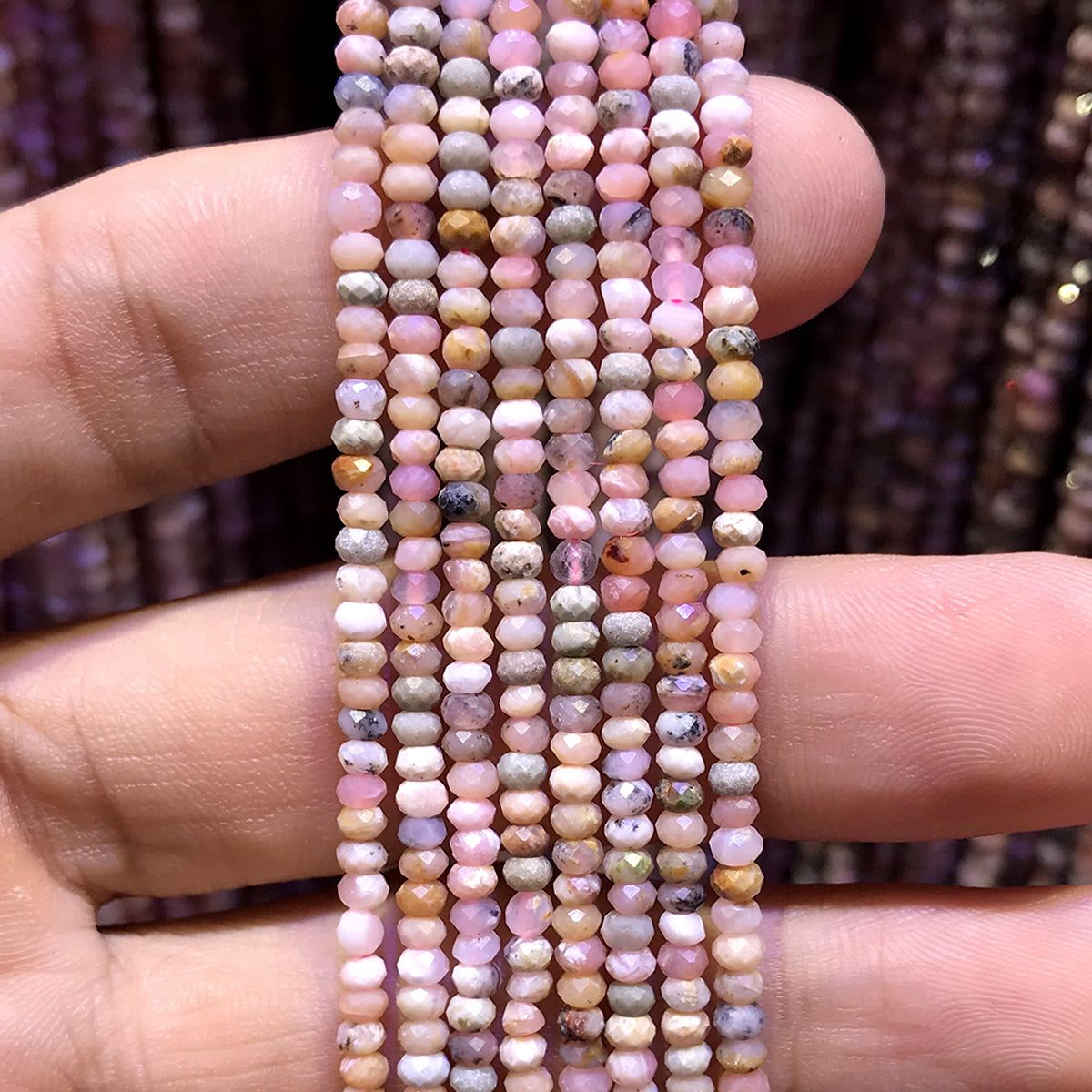 CRB390 Grade AB Pink Opal Beads Faceted Rondelle 2x3mm 15" Strand